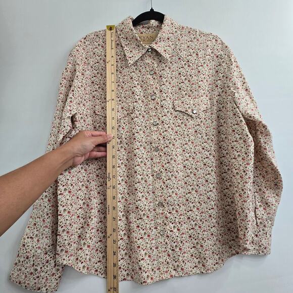 Ryan Michael Women’s Silk Cream Red Floral Snap Long Sleeve Western Shirt Sz L - Picture 7 of 10